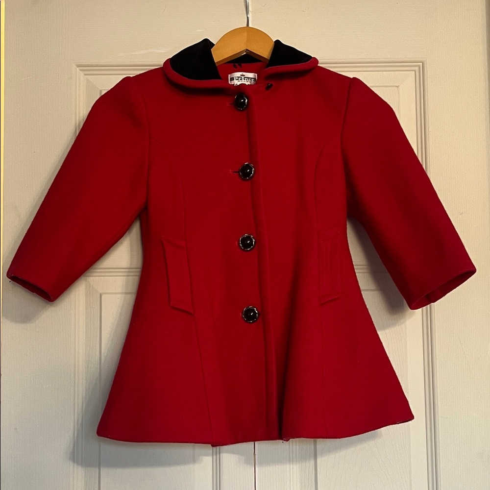 Red Pea Coat with Black Trim